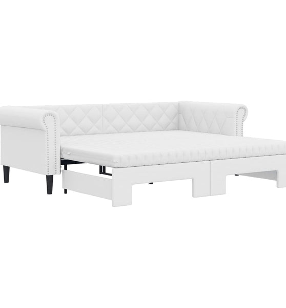 Tagesbett Ausziehbar mit Matratzen Weiß 90x200 cm Kunstleder