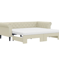 Tagesbett Ausziehbar mit Matratzen Creme 90x200 cm Kunstleder