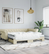 Tagesbett Ausziehbar mit Matratzen Creme 90x200 cm Kunstleder