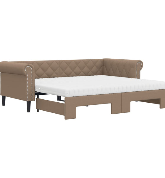 Tagesbett Ausziehbar mit Matratzen Braun 90x200 cm Kunstleder