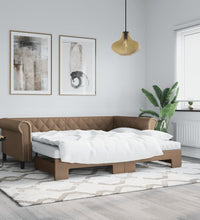 Tagesbett Ausziehbar mit Matratzen Braun 90x200 cm Kunstleder