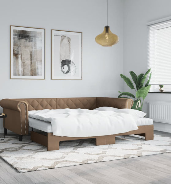 Tagesbett Ausziehbar mit Matratzen Braun 90x200 cm Kunstleder