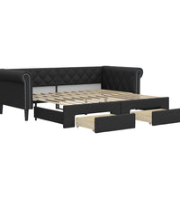 Tagesbett Ausziehbar mit Schubladen Schwarz 90x200cm Kunstleder