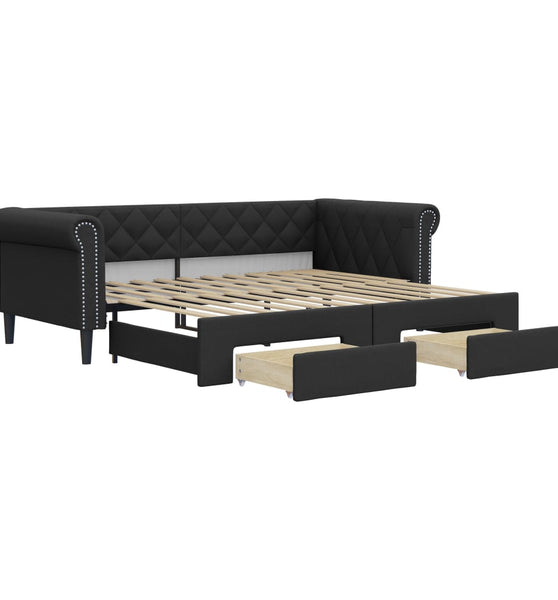 Tagesbett Ausziehbar mit Schubladen Schwarz 90x200cm Kunstleder
