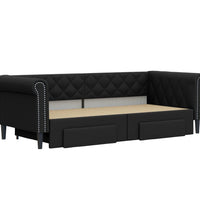 Tagesbett Ausziehbar mit Schubladen Schwarz 90x200cm Kunstleder