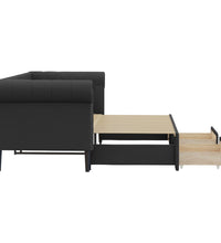 Tagesbett Ausziehbar mit Schubladen Schwarz 90x200cm Kunstleder