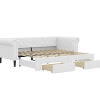 Tagesbett Ausziehbar mit Schubladen Weiß 90x200 cm Kunstleder