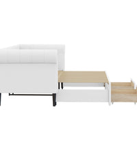 Tagesbett Ausziehbar mit Schubladen Weiß 90x200 cm Kunstleder