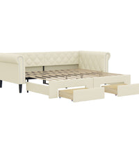 Tagesbett Ausziehbar mit Schubladen Creme 90x200 cm Kunstleder
