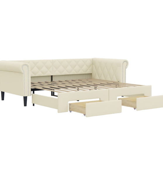Tagesbett Ausziehbar mit Schubladen Creme 90x200 cm Kunstleder