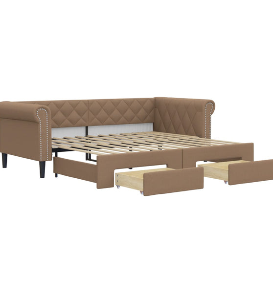 Tagesbett Ausziehbar mit Schubladen Braun 90x200 cm Kunstleder