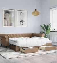 Tagesbett Ausziehbar mit Schubladen Braun 90x200 cm Kunstleder