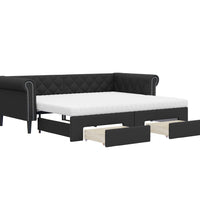 Tagesbett Ausziehbar mit Schubladen Schwarz 90x200cm Kunstleder