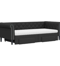 Tagesbett Ausziehbar mit Schubladen Schwarz 90x200cm Kunstleder