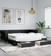 Tagesbett Ausziehbar mit Schubladen Schwarz 90x200cm Kunstleder