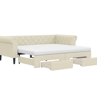 Tagesbett Ausziehbar mit Schubladen Creme 90x200 cm Kunstleder