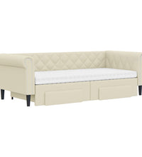 Tagesbett Ausziehbar mit Schubladen Creme 90x200 cm Kunstleder