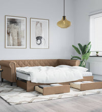 Tagesbett Ausziehbar mit Schubladen Braun 90x200 cm Kunstleder