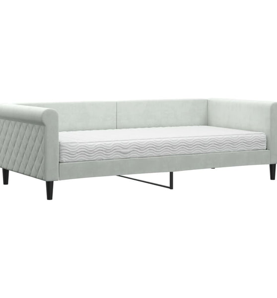 Tagesbett mit Matratze Hellgrau 90x200 cm Samt
