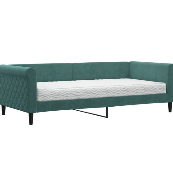 Tagesbett mit Matratze Dunkelgrün 90x200 cm Samt