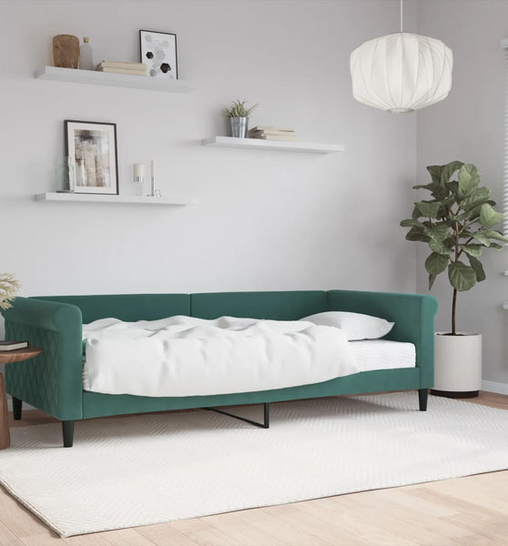 Tagesbett mit Matratze Dunkelgrün 90x200 cm Samt