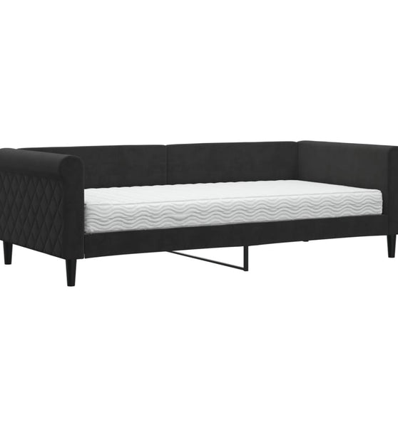 Tagesbett mit Matratze Schwarz 90x200 cm Samt