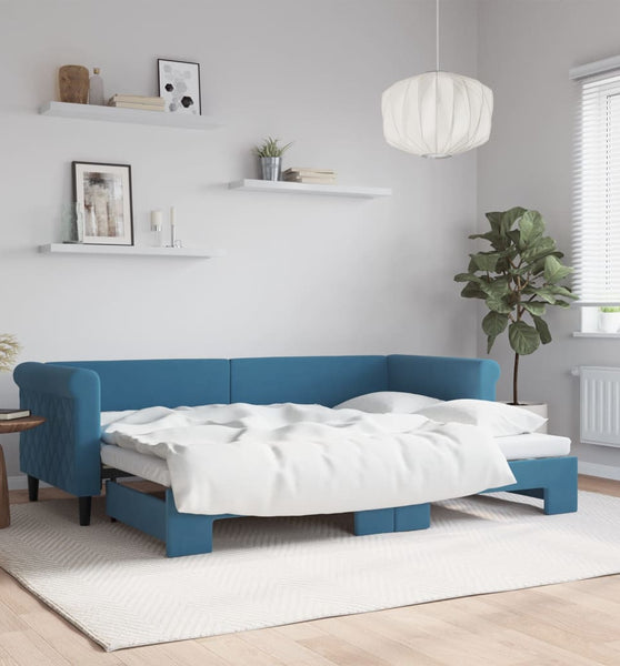 Tagesbett Ausziehbar Blau 80x200 cm Samt