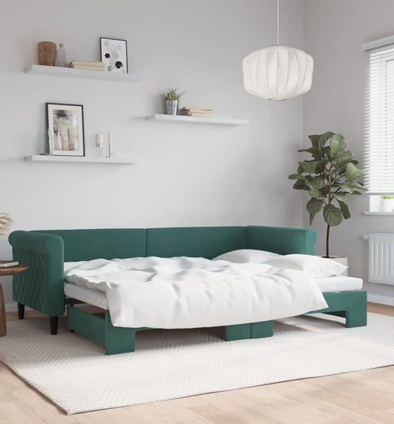 Tagesbett Ausziehbar Dunkelgrün 80x200 cm Samt