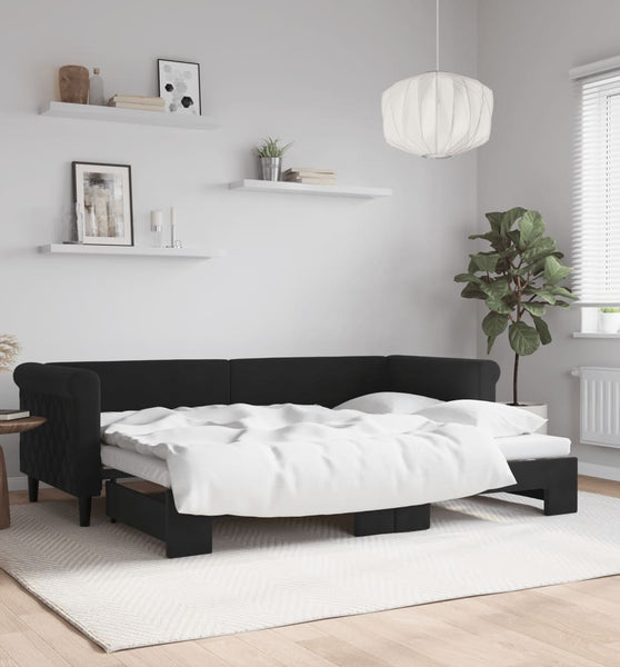 Tagesbett Ausziehbar Schwarz 80x200 cm Samt