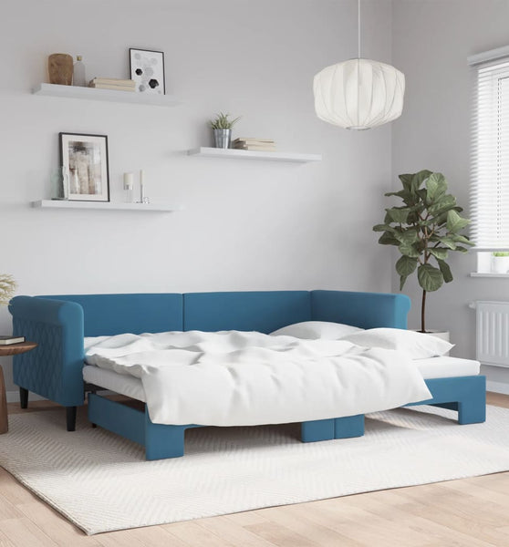 Tagesbett Ausziehbar Blau 90x200 cm Samt
