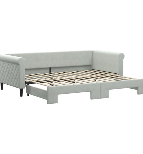 Tagesbett Ausziehbar Hellgrau 90x200 cm Samt