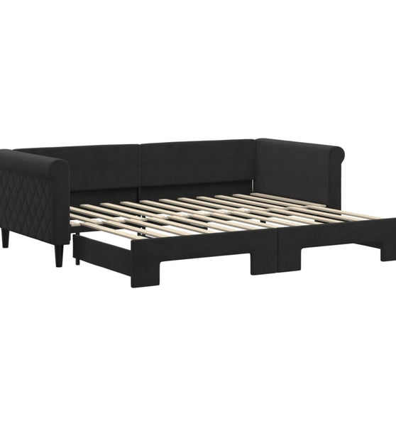 Tagesbett Ausziehbar Schwarz 90x200 cm Samt