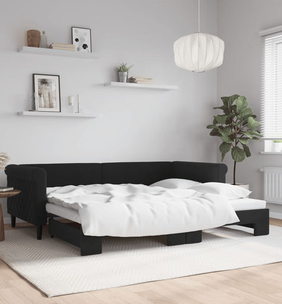 Tagesbett Ausziehbar Schwarz 90x200 cm Samt