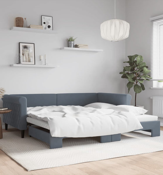 Tagesbett Ausziehbar Dunkelgrau 100x200 cm Samt