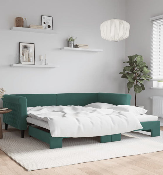 Tagesbett Ausziehbar Dunkelgrün 100x200 cm Samt