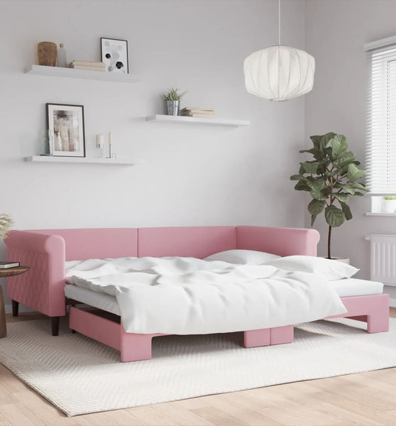Tagesbett Ausziehbar Rosa 100x200 cm Samt