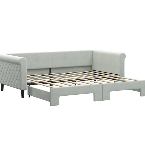 Tagesbett Ausziehbar Hellgrau 90x190 cm Samt
