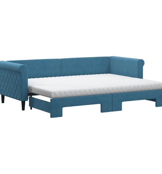 Tagesbett Ausziehbar mit Matratzen Blau 80x200 cm Samt