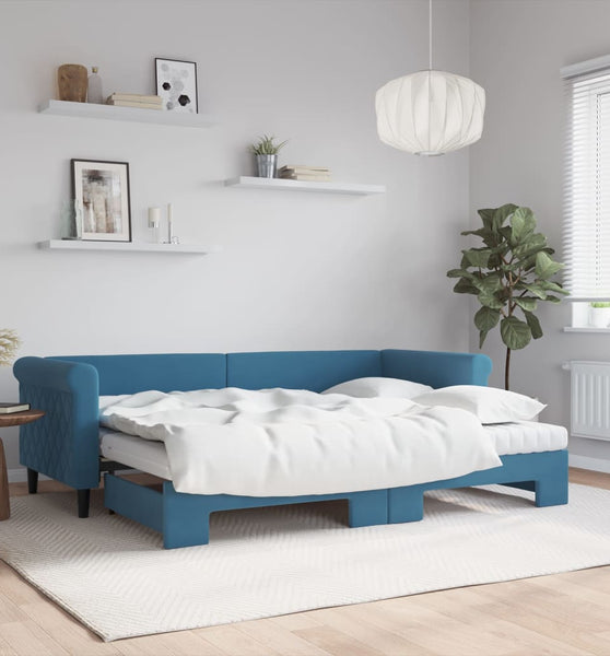 Tagesbett Ausziehbar mit Matratzen Blau 80x200 cm Samt