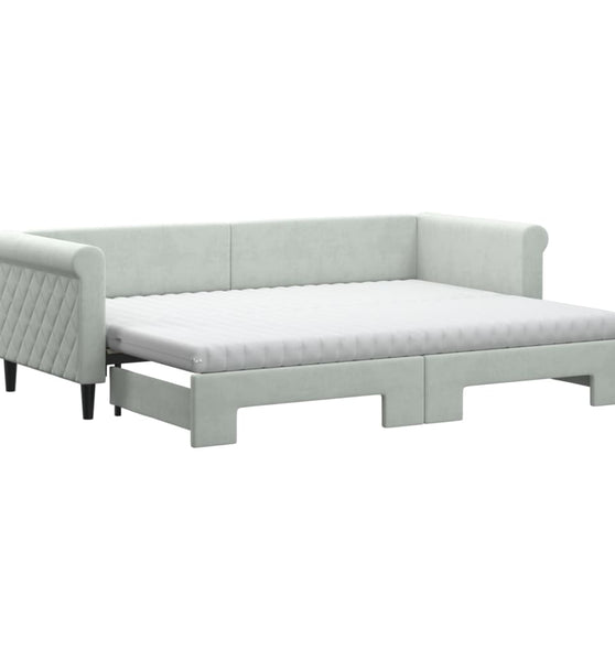 Tagesbett Ausziehbar mit Matratzen Hellgrau 80x200 cm Samt