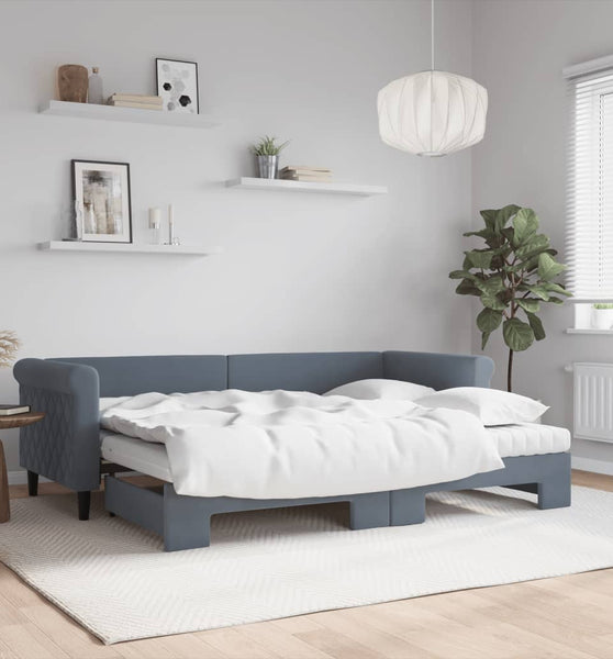 Tagesbett Ausziehbar mit Matratzen Dunkelgrau 80x200 cm Samt