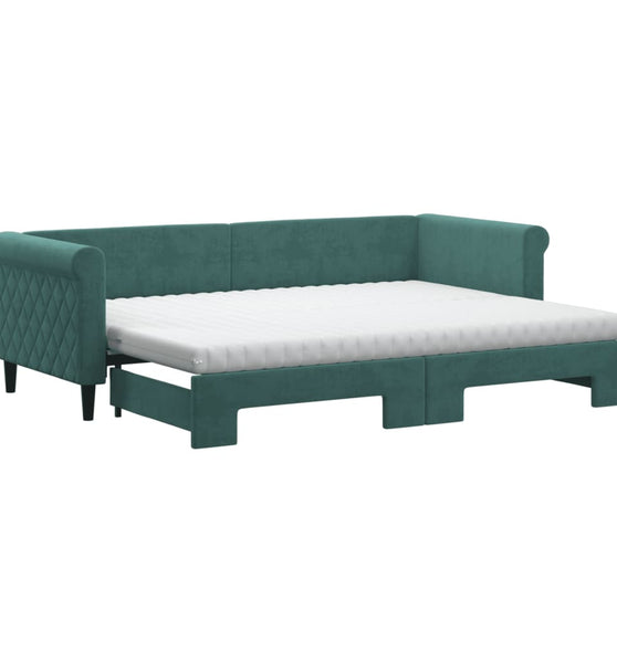 Tagesbett Ausziehbar mit Matratzen Dunkelgrün 80x200 cm Samt