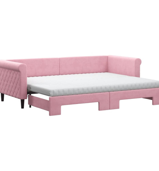 Tagesbett Ausziehbar mit Matratzen Rosa 80x200 cm Samt