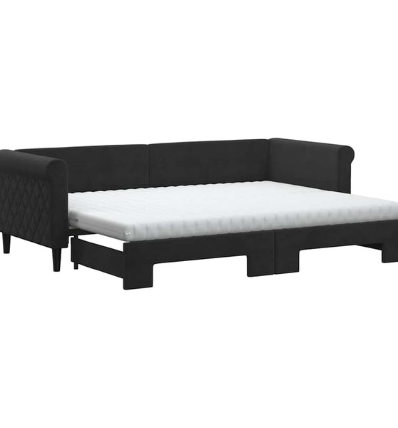 Tagesbett Ausziehbar mit Matratzen Schwarz 80x200 cm Samt
