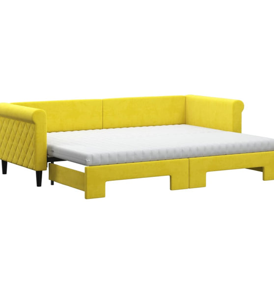 Tagesbett Ausziehbar mit Matratzen Gelb 80x200 cm Samt