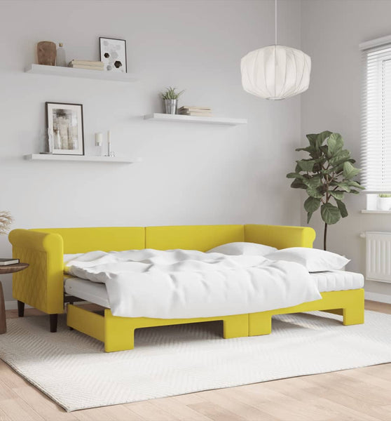 Tagesbett Ausziehbar mit Matratzen Gelb 80x200 cm Samt