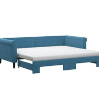 Tagesbett Ausziehbar mit Matratzen Blau 90x200 cm Samt