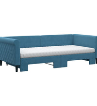 Tagesbett Ausziehbar mit Matratzen Blau 90x200 cm Samt