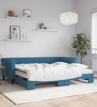 Tagesbett Ausziehbar mit Matratzen Blau 90x200 cm Samt