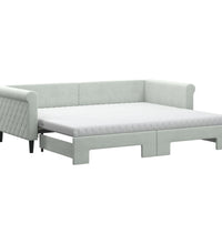 Tagesbett Ausziehbar mit Matratzen Hellgrau 90x200 cm Samt